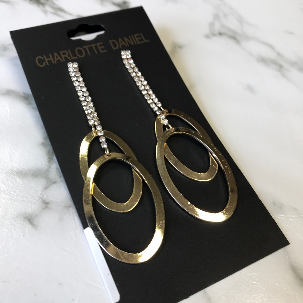 ‼️ Stunning Drop Earring  Rhinestone Gold Hoops - Picture 6 of 6